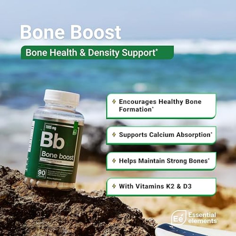 ESSENTIAL ELEMENTS  BONE BOOST SUPPLEMENT CALCIUM, VITAMIN D3, K2, CISSUS FOR BONE STRENGTH, 270 CAPSULES, 3-PACK