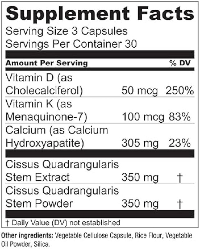 ESSENTIAL ELEMENTS  BONE BOOST SUPPLEMENT CALCIUM, VITAMIN D3, K2, CISSUS FOR BONE STRENGTH, 270 CAPSULES, 3-PACK
