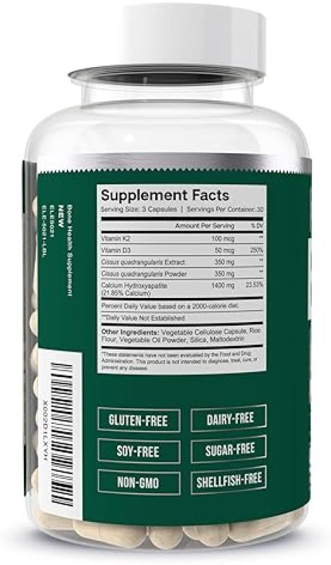 ESSENTIAL ELEMENTS  BONE BOOST SUPPLEMENT CALCIUM, VITAMIN D3, K2, CISSUS FOR BONE STRENGTH, 270 CAPSULES, 3-PACK