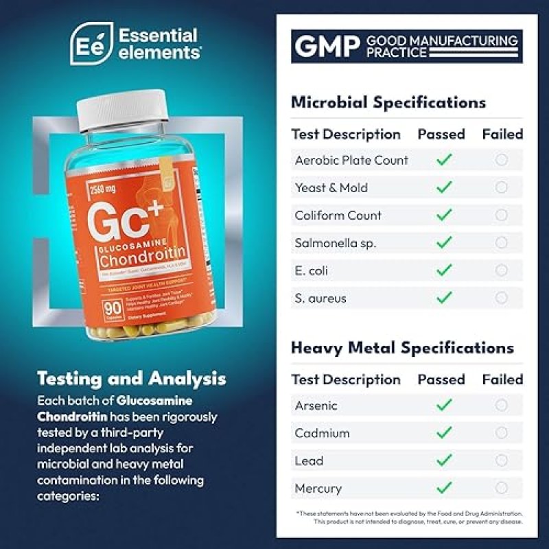 ESSENTIAL ELEMENTS  GLUCOSAMINE CHONDROITIN JOINT SUPPORT SUPPLEMENT WITH MSM, HYALURONIC ACID BOSWELLIA 270 COUNT