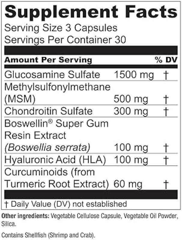 ESSENTIAL ELEMENTS  GLUCOSAMINE CHONDROITIN JOINT SUPPORT SUPPLEMENT WITH MSM, HYALURONIC ACID BOSWELLIA 270 COUNT