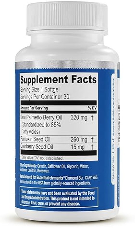 ESSENTIAL ELEMENTS  SAW PALMETTO PLUS FOR MEN PROSTATE, BLADDER URINARY HEALTH SUPPLEMENT WITH PUMPKIN CRANBERRY