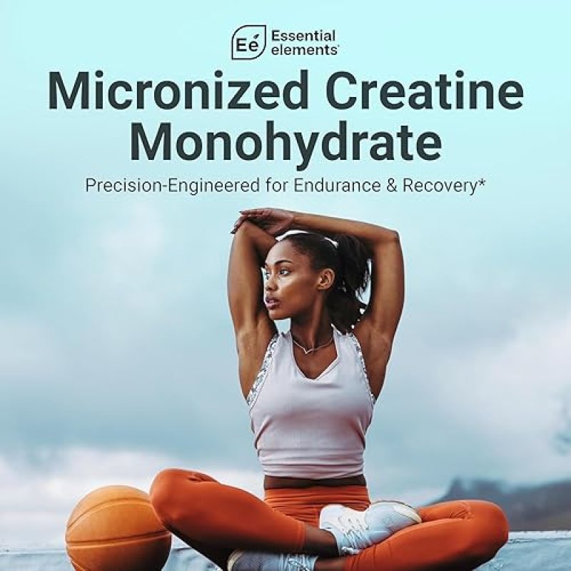 ESSENTIAL ELEMENTS  MICRONIZED CREATINE MONOHYDRATE POWDER UNFLAVORED 60 SERVINGS, FAST DISSOLVING FOR MEN WOMEN