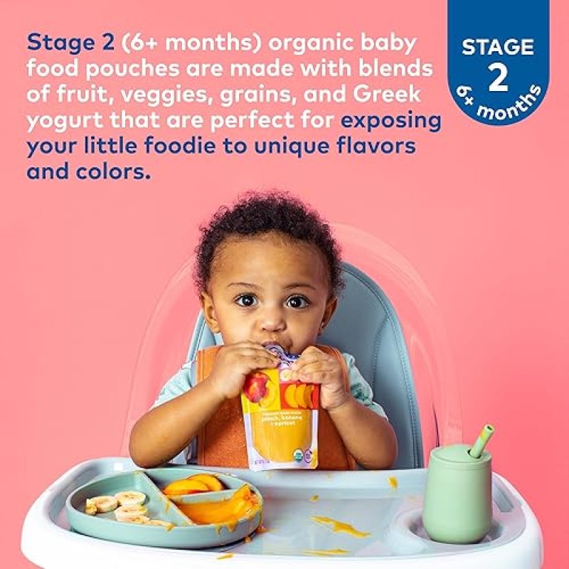 PLUM ORGANICS BABY FOOD VARIETY PACK, 8 COUNT ORGANIC FRUIT VEGGIE POUCHES, 6 MONTHS, 4OZ