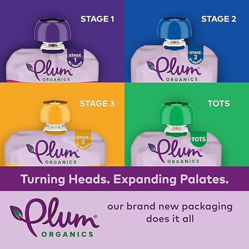 PLUM ORGANICS BABY FOOD VARIETY PACK, 8 COUNT ORGANIC FRUIT VEGGIE POUCHES, 6 MONTHS, 4OZ