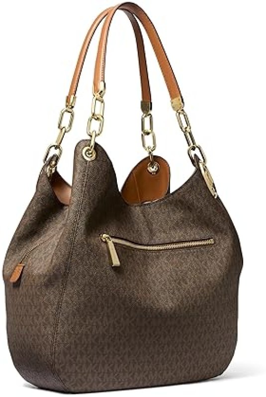 MICHAEL KORS LILLIE LARGE CHAIN SHOULDER BAG DESIGNER LEATHER PURSE FOR WOMEN, BLACK HANDBAG