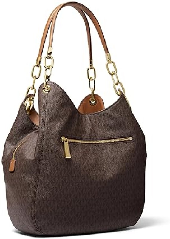 MICHAEL KORS LILLIE LARGE CHAIN SHOULDER BAG DESIGNER LEATHER PURSE FOR WOMEN, BLACK HANDBAG