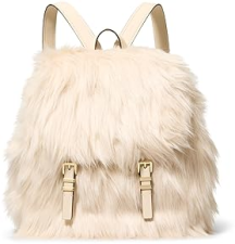MICHAEL KORS QUINN MEDIUM FLAP SHEARLING BACKPACK, NATURAL WITH GOLD-TONE HARDWARE