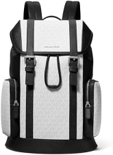 MICHAEL KORS MENS CITY BUCKLE BACKPACK, SIGNATURE BRIGHT WHITE WITH GUNMETAL HARDWARE