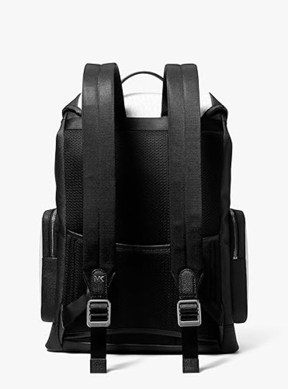 MICHAEL KORS MENS CITY BUCKLE BACKPACK, SIGNATURE BRIGHT WHITE WITH GUNMETAL HARDWARE