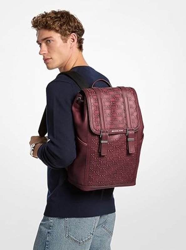 MICHAEL KORS COLBY MEDIUM FLAP BACKPACK, OXBLOOD LEATHER, NICKEL HARDWARE, DESIGNER BAG