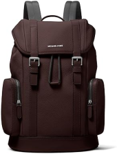 MICHAEL KORS HUDSON CITY BUCKLE BACKPACK, CHOCOLATE BROWN WITH LIGHT GUNMETAL HARDWARE