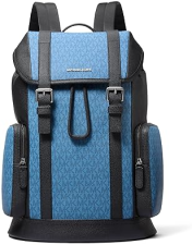 MICHAEL KORS MENS CITY BUCKLE BACKPACK, IMPERIAL BLUE SIGNATURE, GUNMETAL HARDWARE