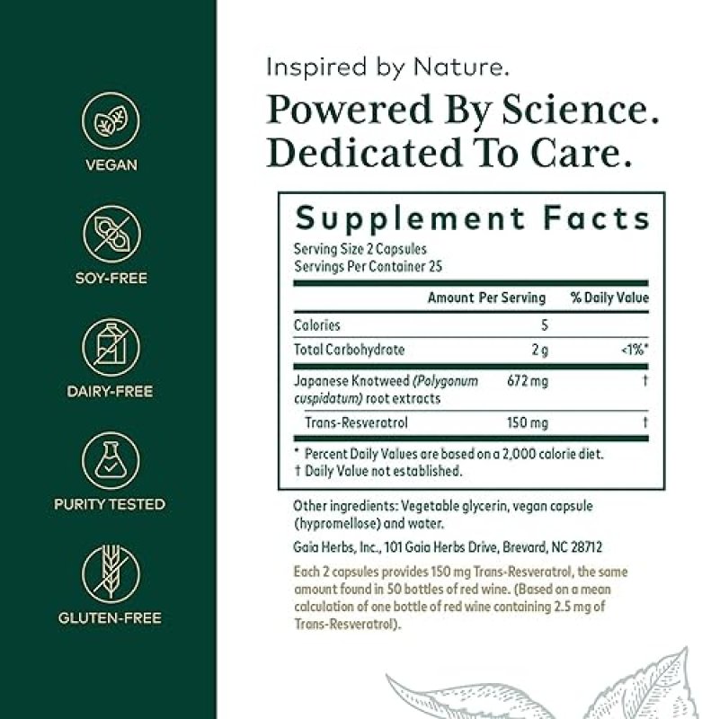 GAIA HERBS  PRO RESVERATROL 150 HEART IMMUNE SUPPORT VEGAN, GLUTEN-FREE 50 CAPSULES
