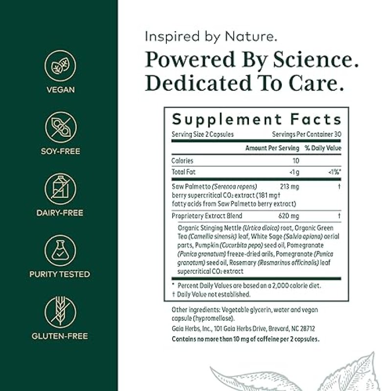 GAIA HERBS PRO PROSTATE FORMULA PROSTATE HEALTH SUPPLEMENT WITH GREEN TEA, POMEGRANATE NETTLE, 60 CA