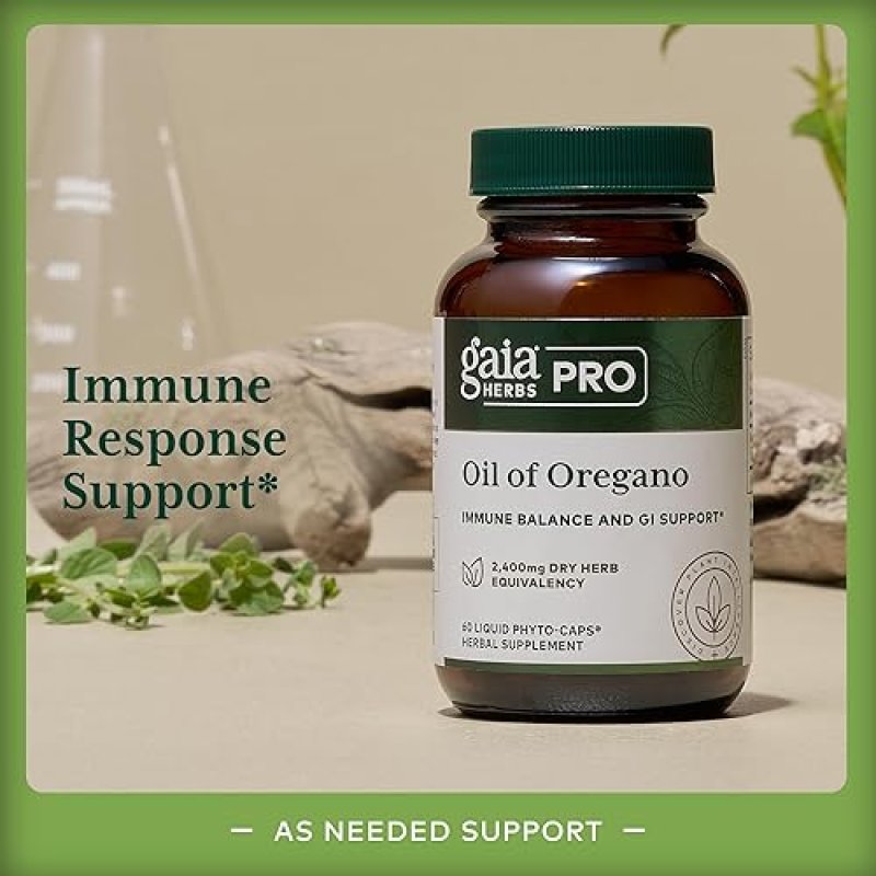 GAIA HERBS OIL OF OREGANO CAPSULES IMMUNE GUT HEALTH SUPPORT, ANTIOXIDANTS 60 VEGAN PILLS