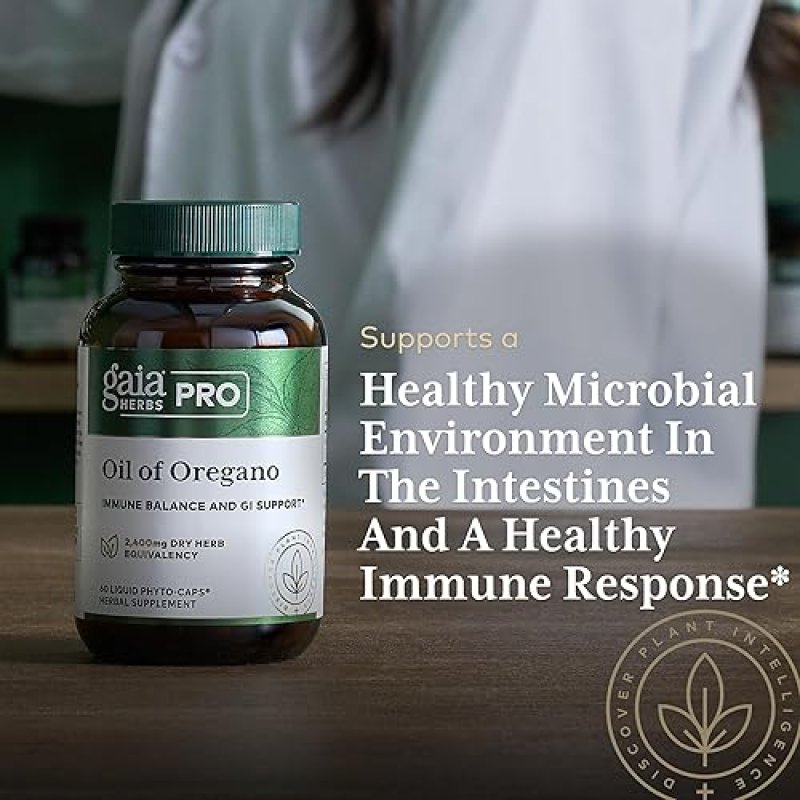 GAIA HERBS OIL OF OREGANO CAPSULES IMMUNE GUT HEALTH SUPPORT, ANTIOXIDANTS 60 VEGAN PILLS