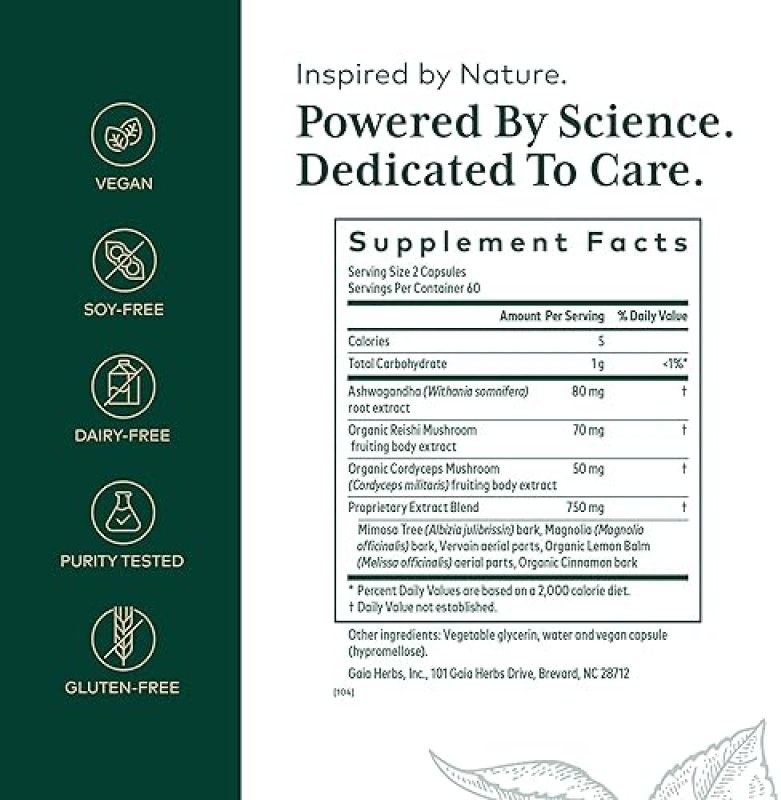 GAIA HERBS PRO NIGHTTIME HPA SLEEP SUPPORT SUPPLEMENT WITH ASHWAGANDHA CORDYCEPS, 120 CAPS