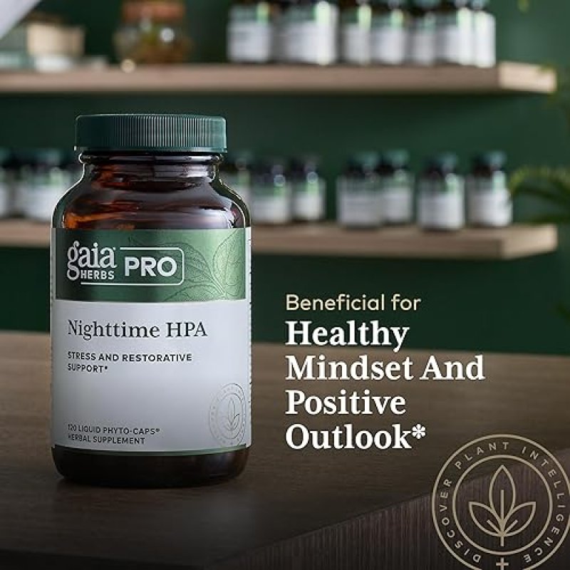 GAIA HERBS PRO NIGHTTIME HPA SLEEP SUPPORT SUPPLEMENT WITH ASHWAGANDHA CORDYCEPS, 120 CAPS