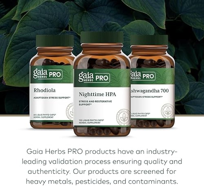 GAIA HERBS PRO NIGHTTIME HPA SLEEP SUPPORT SUPPLEMENT WITH ASHWAGANDHA CORDYCEPS, 120 CAPS