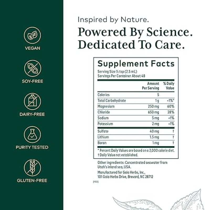 GAIA HERBS LIQUID MAGNESIUM SUPPLEMENT WITH TRACE MINERALS FOR ENERGY DNA SUPPORT, 4 FL OZ