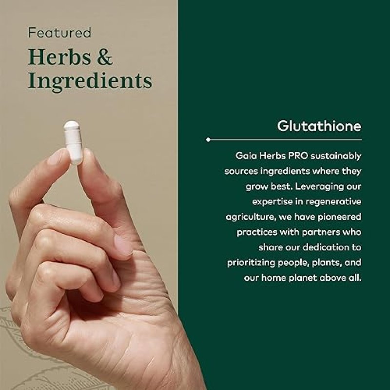 GAIA HERBS PRO GLUTATHIONE 500MG ANTIOXIDANT SUPPLEMENT FOR CELLULAR HEALTH, VEGAN, 30 CAPSULES