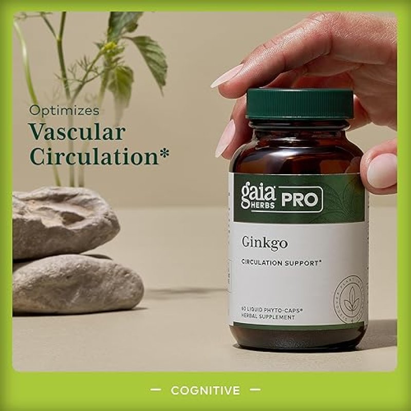 GAIA HERBS PRO GINKGO SUPPLEMENT BRAIN FUNCTION BLOOD CIRCULATION SUPPORT, 60 CAPSULES