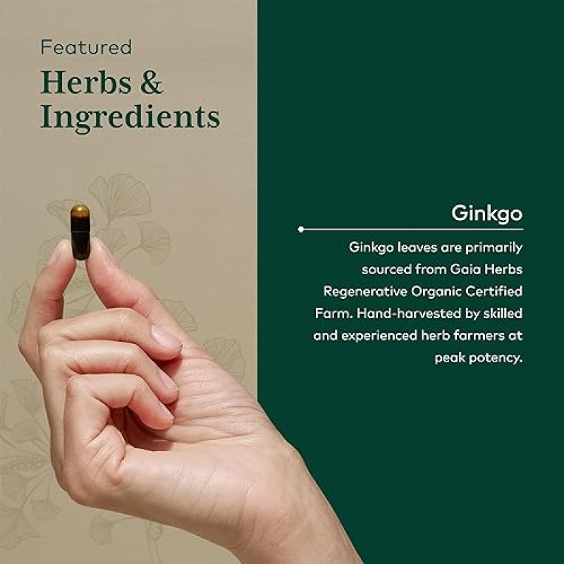 GAIA HERBS PRO GINKGO SUPPLEMENT BRAIN FUNCTION BLOOD CIRCULATION SUPPORT, 60 CAPSULES