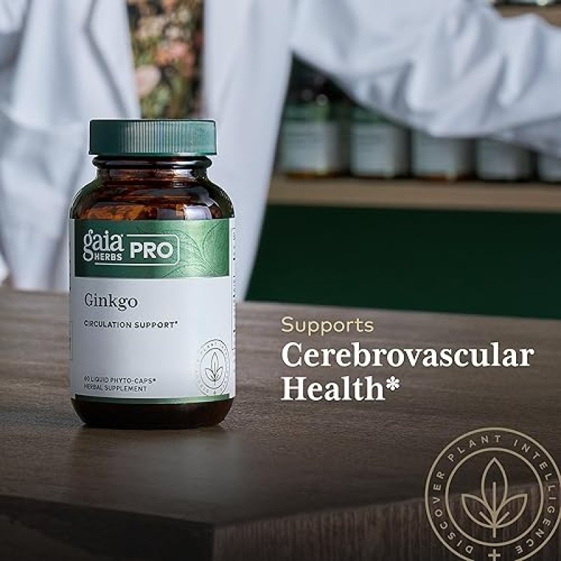 GAIA HERBS PRO GINKGO SUPPLEMENT BRAIN FUNCTION BLOOD CIRCULATION SUPPORT, 60 CAPSULES