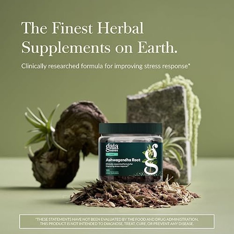 GAIA HERBS ASHWAGANDHA ROOT CAPSULES STRESS RELIEF, SLEEP ENERGY SUPPORT 180 VEGAN PILLS