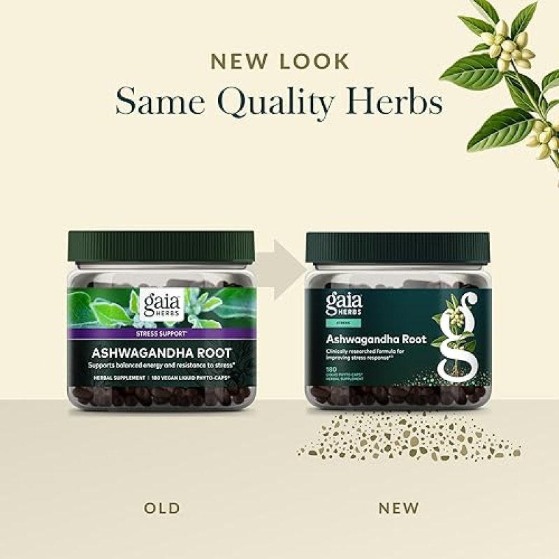 GAIA HERBS ASHWAGANDHA ROOT CAPSULES STRESS RELIEF, SLEEP ENERGY SUPPORT 180 VEGAN PILLS