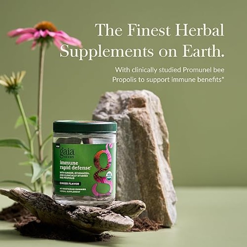 GAIA HERBS IMMUNE RAPID DEFENSE GUMMIES ORGANIC VEGAN SUPPLEMENT WITH PROPOLIS, GINGER ECHINACEA