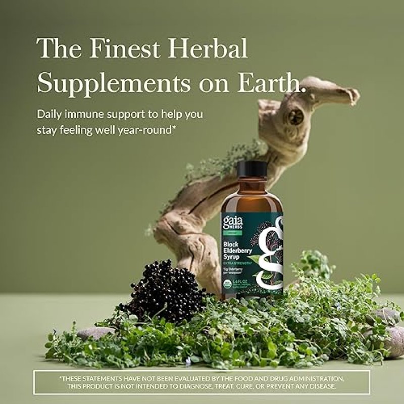 GAIA HERBS ORGANIC BLACK ELDERBERRY SYRUP IMMUNE SUPPORT SUPPLEMENT, 5.4OZ, 32-DAY SUPPLY