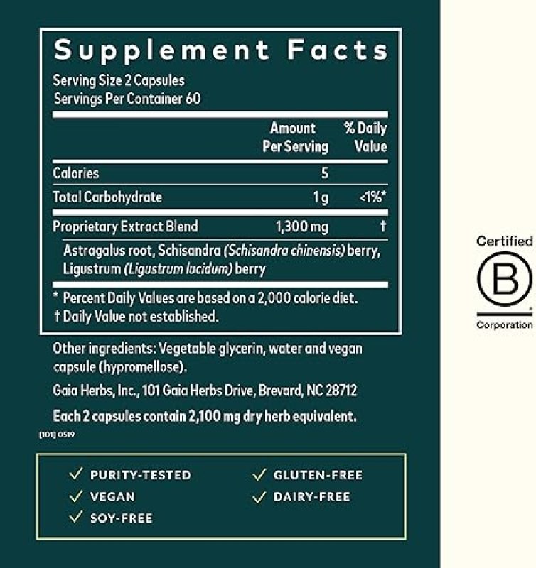 GAIA HERBS ASTRAGALUS SUPREME IMMUNE SUPPORT SUPPLEMENT 120 VEGAN CAPSULES, 30-DAY SUPPLY