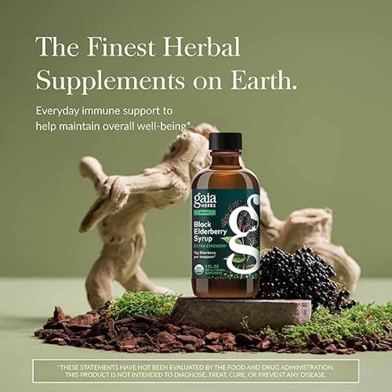 GAIA HERBS ORGANIC BLACK ELDERBERRY SYRUP, IMMUNE SUPPORT SUPPLEMENT, 3 FL OZ, USDA CERTIFIED