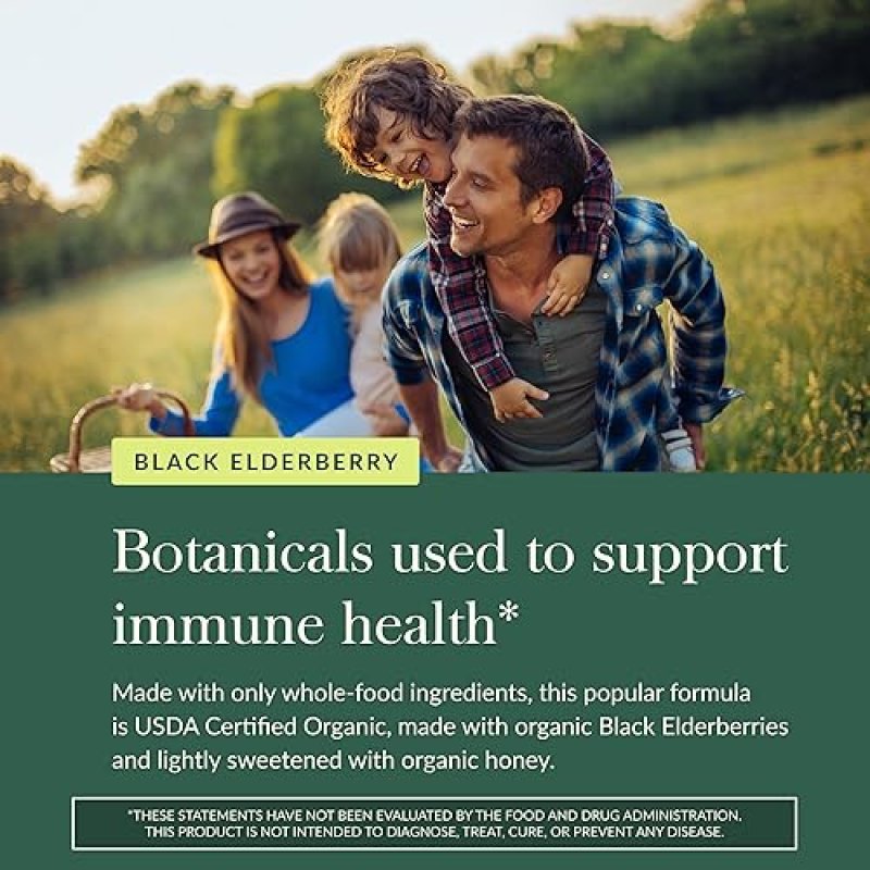 GAIA HERBS ORGANIC BLACK ELDERBERRY SYRUP, IMMUNE SUPPORT SUPPLEMENT, 3 FL OZ, USDA CERTIFIED