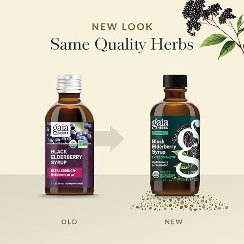 GAIA HERBS ORGANIC BLACK ELDERBERRY SYRUP, IMMUNE SUPPORT SUPPLEMENT, 3 FL OZ, USDA CERTIFIED