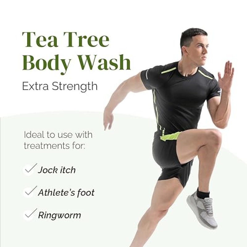 PURIYA TEA TREE BODY WASH FOR JOCK ITCH, ATHLETE S FOOT, BACK ACNE, DRY SKIN, EUCALYPTUS MINT