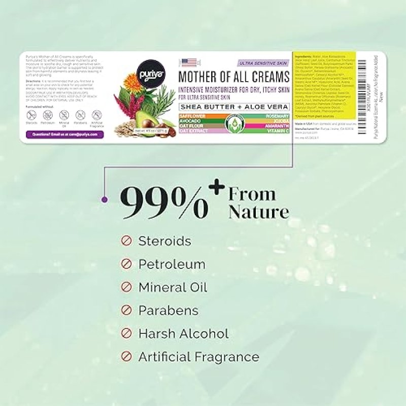 PURIYA ECZEMA CREAM 4.5OZ NEA ACCEPTED, COLLOIDAL OATMEAL, PLANT-BASED, FRAGRANCE-FREE, ITCH RELIEF