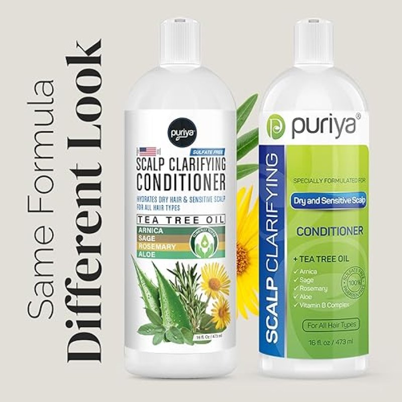PURIYA SULFATE-FREE CONDITIONER WITH TEA TREE OIL FOR DRY, ITCHY SCALP DAMAGED HAIR, 16OZ