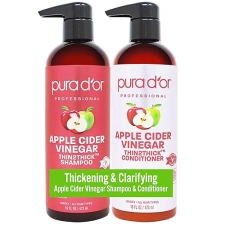 PURA DOR APPLE CIDER VINEGAR SHAMPOO CONDITIONER SET, BIOTIN, KERATIN, ALL HAIR TYPES, 16OZ X2