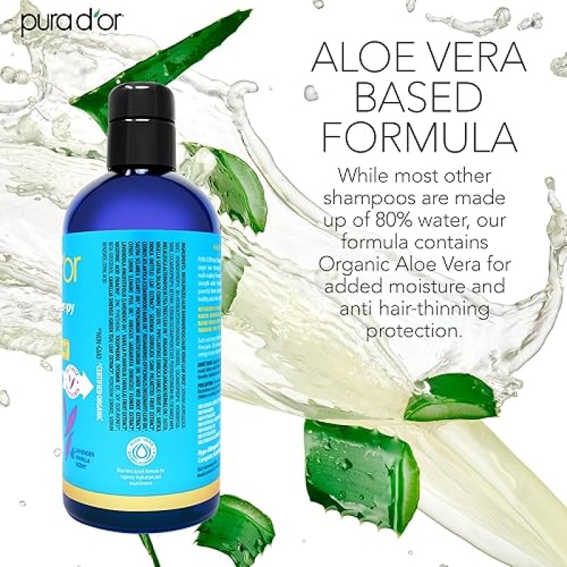 PURA DOR BIOTIN SHAMPOO FOR THINNING HAIR, 16OZ, LAVENDER VANILLA, HAIR THICKENING, COLOR SAFE