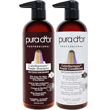 PURA DOR PURPLE SHAMPOO CONDITIONER SET FOR BLONDE, SILVER, COLOR-TREATED HAIR, SULFATE-FREE