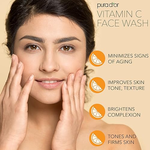 PURA DOR VITAMIN C FACE WASH 8OZ - HYDRATING, GENTLE CLEANSER FOR RADIANT, EVEN SKIN TONE