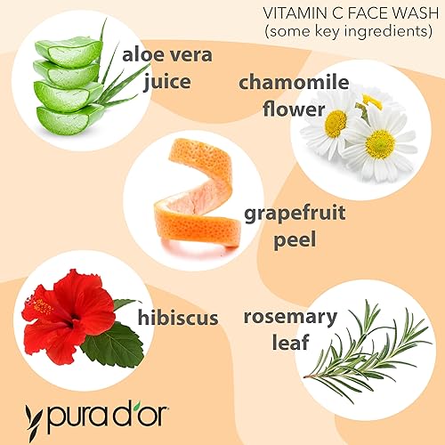PURA DOR VITAMIN C FACE WASH 8OZ - HYDRATING, GENTLE CLEANSER FOR RADIANT, EVEN SKIN TONE