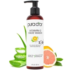 PURA DOR VITAMIN C FACE WASH 8OZ - HYDRATING, GENTLE CLEANSER FOR RADIANT, EVEN SKIN TONE