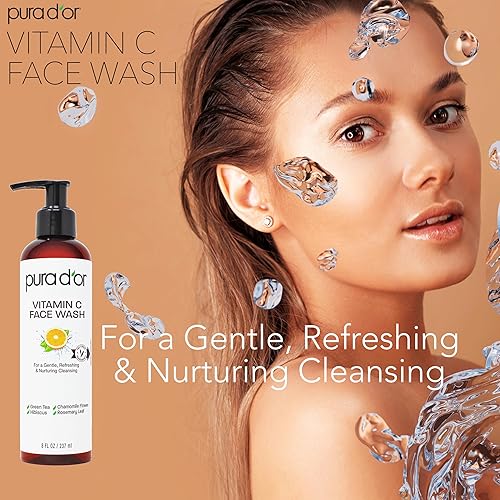 PURA DOR VITAMIN C FACE WASH 8OZ - HYDRATING, GENTLE CLEANSER FOR RADIANT, EVEN SKIN TONE