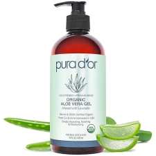 PURA DOR ORGANIC ALOE VERA GEL 16OZ LAVENDER - HYDRATING, NATURAL RELIEF FOR SKIN HAIR