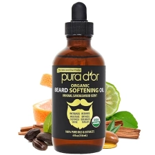PURA D OR ORGANIC BEARD OIL SANDALWOOD, 4OZ SOFTENING LEAVE-IN CONDITIONER FOR BEARD SKIN