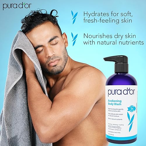 PURA DOR AWAKENING BODY WASH 16OZ ALOE VERA, CHAMOMILE, LAVENDER PH BALANCED FOR ALL SKIN